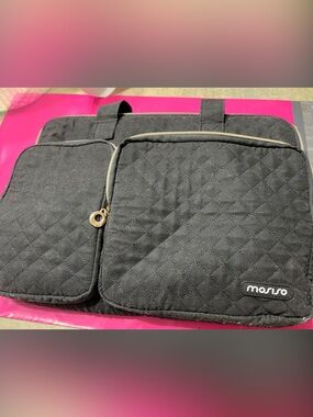 Mosiso Quilted Black Laptop Bag for Women - Padded Briefcase with Front Pockets
